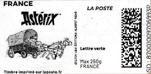 Asterix and Obelix driving wagon with Laposte logo in black