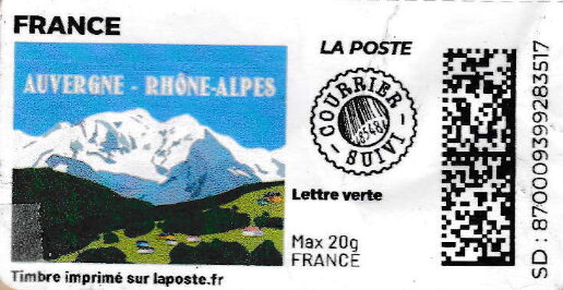 Stamp, Auvergne Rhone Alpes. Redesign. Courrier Suivi, France,  , Landscapes, Mountains
