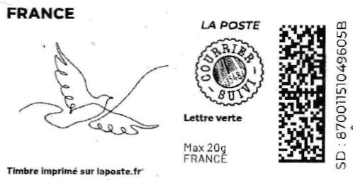Stamp, Doodle Dove 2 Courrier Suivi, France,  , Animals (Fauna), Birds, Pigeons