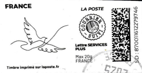 Stamp, Doodle Dove 2 Courrier Suivi, France,  , Animals (Fauna), Birds, Pigeons
