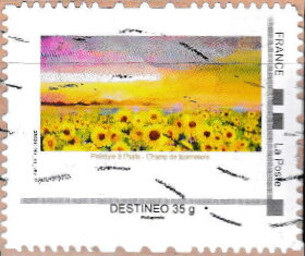 Stamp, Field of Sunflowers, France,  , Lilies (Flower), Sunflowers