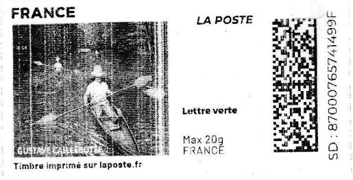 Stamp, Gustave Caillebotte. Canoe on the Yerres. Redesign no logo, France,  , Art, Canoeing, Paintings, Rivers