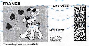 Stamp, Idefix in love in black, France,  , Cartoons, Dogs, Hearts