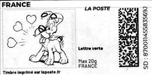 Stamp, Idefix in love in black, France,  , Cartoons, Dogs, Hearts