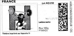 Stamp, Letter H Halterophile Weightlifting Redesign black, France,  , Letters (Alphabet), Sports, Weightlifting