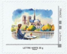 Stamp, Morning Coffee in front of Notre Dame de Paris, France,  , Churches - Cathedrals - Basilicas - Chapels, Tourism