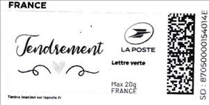 Stamp, Tenderly Tendrement grey heart, France,  , Hearts, Love, Valentine's Day
