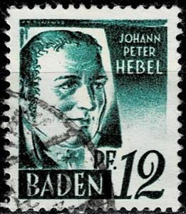 Stamp, Johann Peter Hebel, Germany, French Occupation of Baden,  , Famous People, Literary People (Poets and Writers), Literature, Men