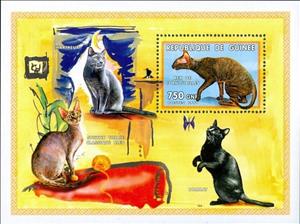 Souvenir Sheet, Cats - Rex de Cornouailles, Guinea,  , Animals (Fauna), Cats, Mammals