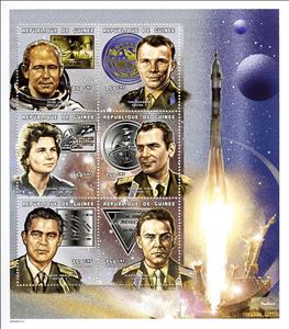 Mini Sheet, Soviet Cosmonauts, Guinea,  , Astronauts, Outer Space, Space Traveling