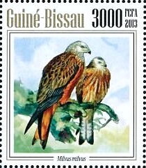 Stamp, Red Kite (Milvus milvus), Guinea-Bissau,  , Animals (Fauna), Birds, Birds of Prey