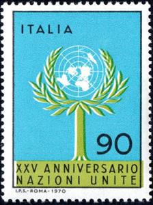 Stamp, UN Emblem within Tree, Italy,  , Anniversaries and Jubilees, Seals (Emblems), Stylized Plants, Trees, U.N.O.