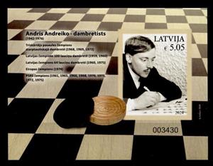 Souvenir Sheet, Andris Andreiko (1942-1976), World Draughts Champion, Latvia,  , Commemoration, Famous People