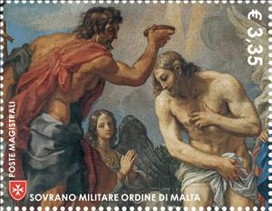 Stamp, Detail of Baptism of Christ by John The Baptist, Malta, Sovereign Military Order of,  , Art, Saints