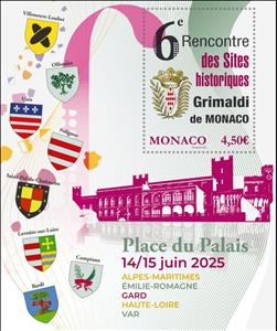 Souvenir Sheet, 6th Meeting of the Historical Sites of the Grimaldis, Monaco,  , Coats of Arms, Conferences