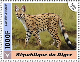 Stamp, Servals (Leptailurus serval), Niger,  , Animals (Fauna), Mammals, Wild Cats
