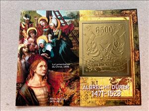 Souvenir Sheet, Albrecht Durer Paintings - Foil Coat of Arms, Niger,  , Coats of Arms, Famous People, Painters, Paintings