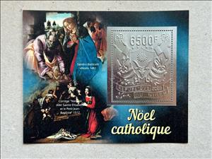 Souvenir Sheet, Catholic Christmas - Foil Coat of Arms, Niger,  , Christian, Christmas, Coats of Arms, Paintings