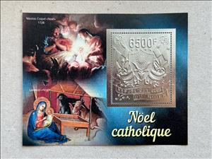 Souvenir Sheet, Catholic Christmas - Foil Coat of Arms, Niger,  , Christian, Christmas, Coats of Arms, Paintings