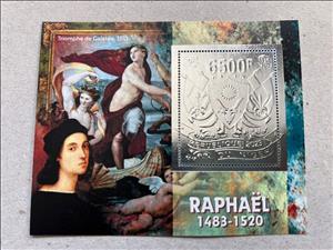 Souvenir Sheet, Raphael Paintings - Foil Coat of Arms, Niger,  , Coats of Arms, Famous People, Painters, Paintings