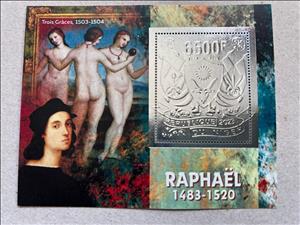 Souvenir Sheet, Raphael Paintings - Foil Coat of Arms, Niger,  , Coats of Arms, Famous People, Painters, Paintings