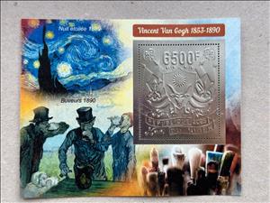 Souvenir Sheet, Vincent van Gogh Paintings - Foil Coat of Arms, Niger,  , Coats of Arms, Famous People, Painters, Paintings