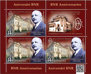 Mini Sheet, National Bank Headquarters, Bucharest, Romania,  , Architecture, Bankers, Famous People