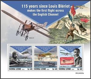 Mini Sheet, 115th Anniversary of Louis Blériot Makes the First Flight, Sierra Leone,  , Anniversaries and Jubilees, Pilots