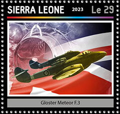 Stamp, Gloster Meteor F.3, Sierra Leone,  , Aircraft, Anniversaries and Jubilees, Aviation