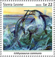 Stamp, Ichthyosaurus communis, Sierra Leone,  , Animals (Fauna), Dinosaurs, Prehistoric Animals, Prehistory