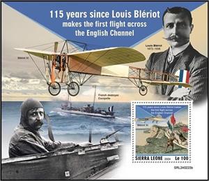 Souvenir Sheet, Louis Blériot (1872-1936), Sierra Leone,  , Anniversaries and Jubilees, Pilots