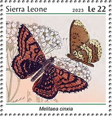 Stamp, Melitaea cinxia, Sierra Leone,  , Animals (Fauna), Butterflies and Moths, Insects