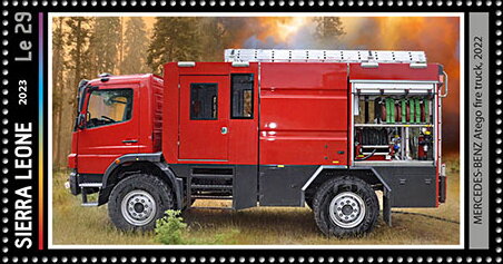 Stamp, Mercedes-Benz Atego Fire Truck, 2022, Sierra Leone,  , Fire-brigade, Trucks, Vehicles