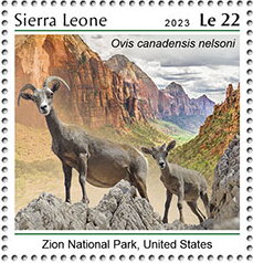Stamp, Zion National Park, United States, Ovis canadensis nelsoni, Sierra Leone,  , Animals (Fauna), Mammals, National Parks