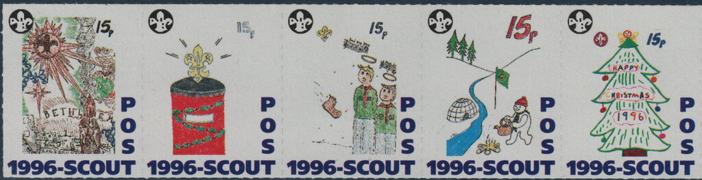 Se-tenant, Strip of all five 1996 designs, United Kingdom of Great Britain & Northern Ireland,  , Christmas, Scouting