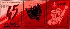 Se-tenant, 45th Anniversary of Liberation, Albania,  , Coats of Arms, Hands, Liberations