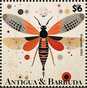 Stamp, Dragonfly, Antigua and Barbuda,  , Animals (Fauna), Dragonflies, Insects, Stylized Animals