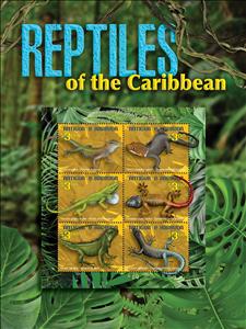 Mini Sheet, Reptiles of the Caribbean, Antigua and Barbuda,  , Animals (Fauna), Reptiles