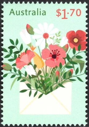 Stamp, Flowers and Envelope, Australia,  , Flowers, Greetings