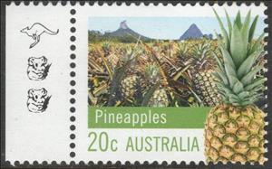 Stamp with Collectible Margin, Pineapples 7th reprint - 1 Kangaroo & 2 Koalas, Australia,  , Agriculture, Fruits and Berries, Plants (Flora), Reprints