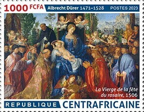 Stamp, "The Feast of the Rosary", 1506, Central African Republic,  , Anniversaries and Jubilees, Famous People, Painters, Paintings