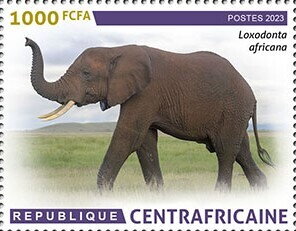 Stamp, African bush elephant (Loxodonta africana), Central African Republic,  , Animals (Fauna), Elephants, Mammals