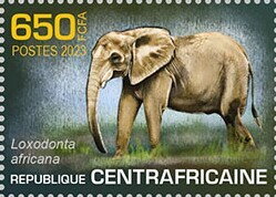 Stamp, African bush elephant (Loxodonta africana), Central African Republic,  , Animals (Fauna), Elephants, Mammals