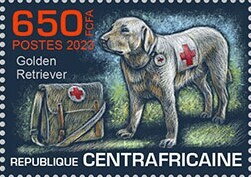 Stamp, Golden retriever, Central African Republic,  , Animals (Fauna), Dogs, Mammals, Red Cross and Red Crescent