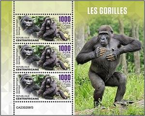 Mini Sheet, Gorilla beringei beringei, Central African Republic,  , Animals (Fauna), Mammals, Monkeys