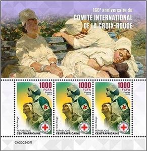 Mini Sheet, Henry Dunant (1828–1910), Central African Republic,  , Anniversaries and Jubilees, Red Cross and Red Crescent