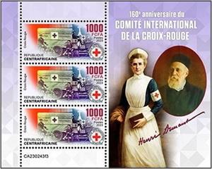 Mini Sheet, Henry Dunant (1828–1910), Central African Republic,  , Anniversaries and Jubilees, Red Cross and Red Crescent