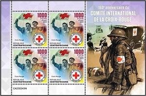Mini Sheet, Henry Dunant (1828–1910), Central African Republic,  , Anniversaries and Jubilees, Red Cross and Red Crescent