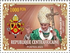 Stamp, Pope Benedict XVI (1927–2022), Central African Republic,  , Anniversaries and Jubilees, Clergy, Famous People, Popes, Religion
