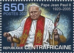 Stamp, Pope Jean Paul II (1920–2005), Central African Republic,  , Clergy, Famous People, Popes, Religion